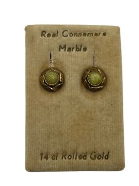 Connemara green marble stud earrings 14-karat rolled gold vintage